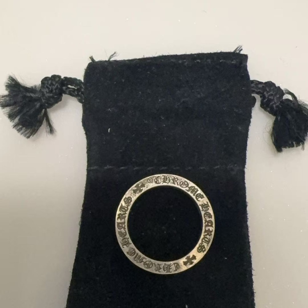 Chrome Hearts Silver Band Ring with Crystal Accents